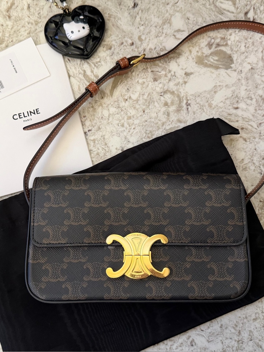 Celine Brown Triomphe Canvas Crossbody with Gold-Tone Closure